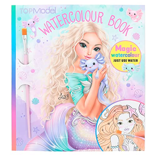Depesche 12479 TOPModel Mermaid - Libro de Acuarela, Libro para Colorear con Pincel y 15 Motivos submarinos para Pintar con Agua