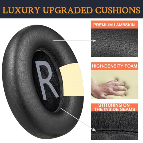 Image of SOULWIT Lambskin Replacement Earpads for Bose 700 (NC700) Wireless Headphones, Ear Pads Cushions with Softer Leather, High-Density Noise Cancelling Foam, Added Thickness - Black