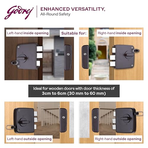 Image of Godrej Tribolt Compact 1CK LB | for Inside /Outside Opening Wooden Doors | 60mm Backset | Reversible Latch | 3 Keys | 3-Bolt Locking | Textured Brown Finish | 5 Year Warranty