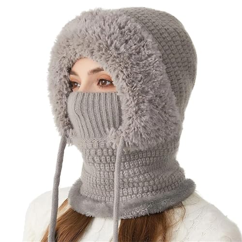 Bonnet 3 en 1 pour femme avec écharpe à capuche coupe-vent et doublure peluche