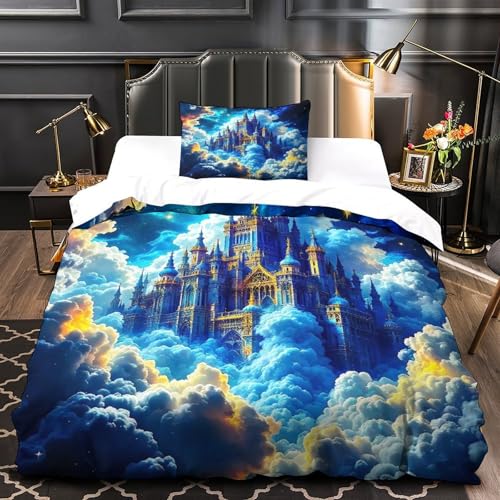 Housse de couette Château 3D fermeture éclair cachée literie single