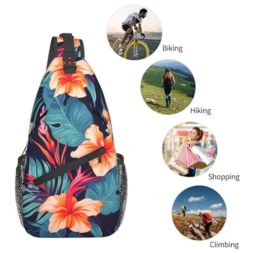 Sling bag unisex negra con diseño floral 7.2x3.5x15.3 in miniatura 5