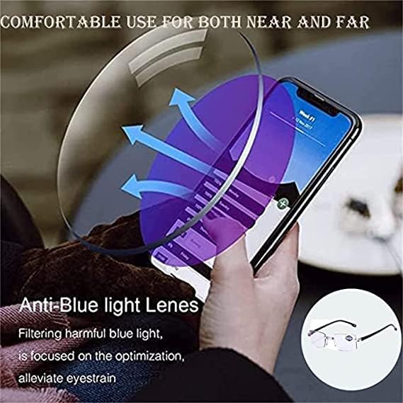 Miniatura 5 de Sapphire - Lentes de lectura inteligentes de doble enfoque, anti luz azul, de alta dureza, para hombres y mujeres (4 dioptrías, morado y azul)