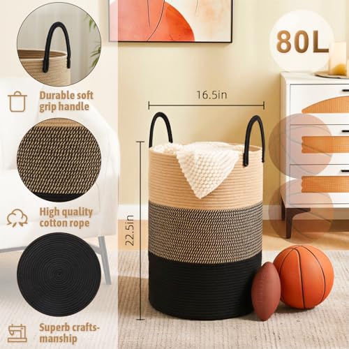 Image of Artfeel Laundry Basket,Woven Cotton Rope Laundry Hamper,80L for Decorative Storage of Dirty Clothes,Toys and Blankets in Bathroom,Bedroom and Living Room