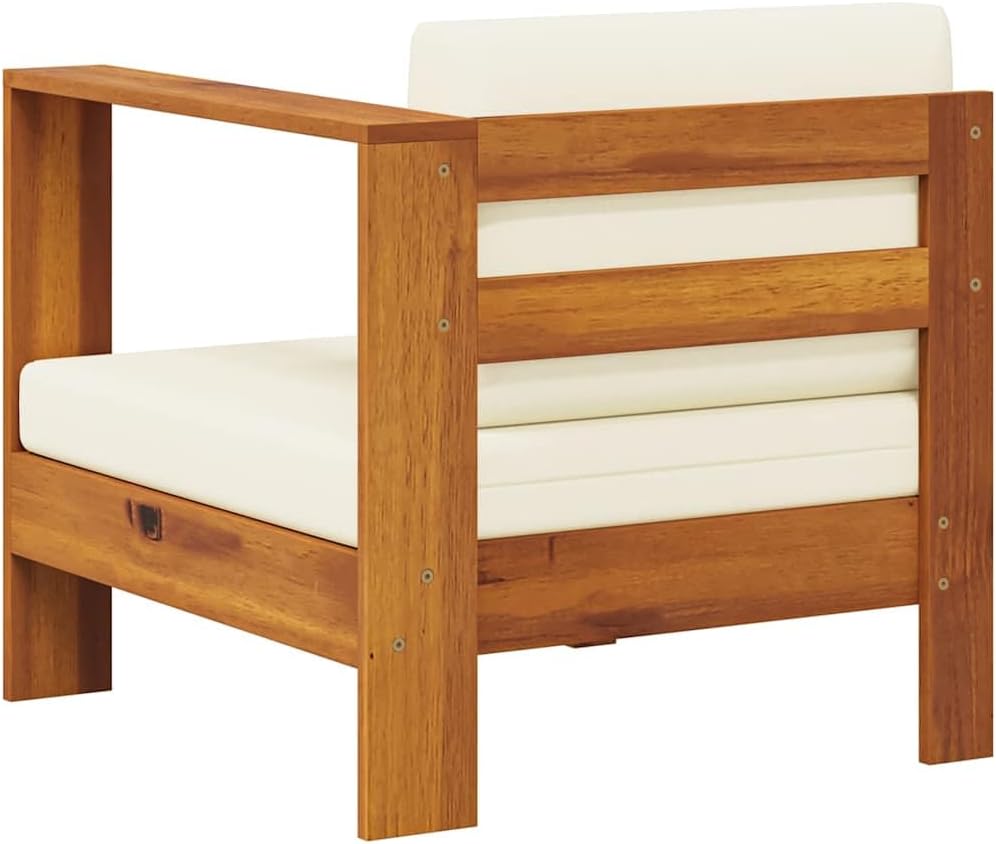 Outdoor Sofa for Patio, Cream White Acacia Wood Loveseat with Waterproof Cushions, Modern Garden Furniture for Balcony Terrace, Durable All-Weather Seating
