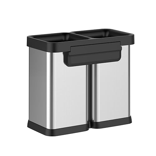 Miniatura 8 de GAOMON Basurero de cocina de 2 x 6.6 galones, cubos de basura de doble compartimento, parte superior abierta, sin tapa, de acero inoxidable para