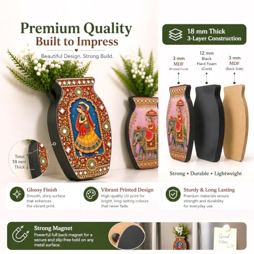 Image of Regalo Casila Magnetic Artificial Flower Vase Fridge Magnets Set of 2 Rajasthani Folk Art Royal Elephant Traditional Indian Refrigerator Kitchen Home Office Decor Housewarming Gift