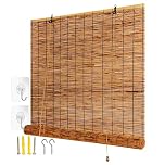 Natural Bamboo Roller Blind Outdoor Indoor Bamboo Roll Up Window Blind With Lift Blackout Roman Blinds 55 60 100 115 120 130 140 150 160 170 180cm Customize For Windows Patio Porch Indoor Outdoor