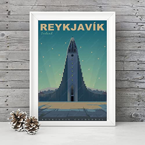 Gaeaverse Iceland Reykjavik Cathedral Hallgrimskirkja World City Landscape Paintings Vintage Travel Poster Retro Wall Stickers Art Print Painting Home Decoration (12X18 Inch) #TOP5