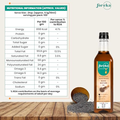 Image of Foreka Cold Pressed Mustard Oil - Unrefined Oil For Cooking - Chemical-free and 100% Natural (1 Litre (Pack of 1), Black Mustard)