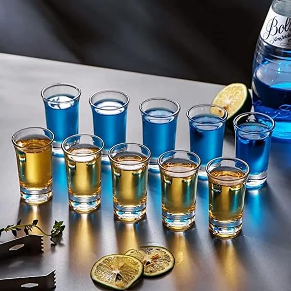 Image of Classic Curved Design Heavy Base Shot Crystal Clear Set,Drinking Vodka,Tequila,Liquor,Scotch,Cocktail,Beer,Whiskey,Steins Drinkware Glass Set of 12-30ml