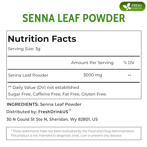 Image of FreshDrinkUS, Premium 16oz Senna Leaf Powder, 100% Natural and Pure from Senna Leaves, No Additives, No Gluten, No Sugar, Vegan