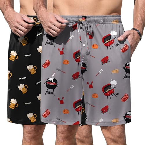 Image of Ekouaer Men's Pajama Shorts Soft Sleepwear Bottoms Elastic Waistband Loungewear Breathable Men Shorts with Pockets