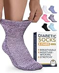 Diabetic Socks Women | 6 Pairs Wide Ankle Non Binding Socks Quarter Length | Edema Neuropathy Socks | Bright Colors