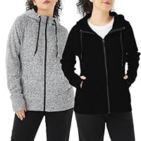 TEX2FIT 2-Pack Full Zip Hoodies for Women, Fleece Zip Hooded Sweatshirt (2pcs Set)(Grey Melange/Black, X-Large)