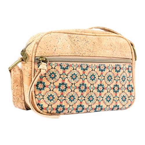 DeCarbonize Sac à bandoulière pour femme en liège Sac à dos en cuir végétal durable, marron, 22 cm x 16.5 cm x 2 cm