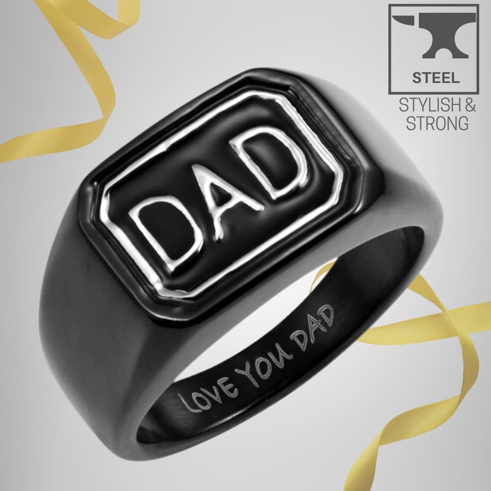 Willis Judd Men`s Black Stainless Steel DAD Ring Engraved Love You Dad