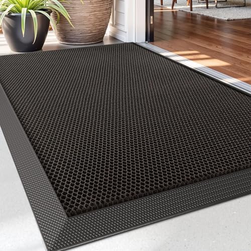 DEXI Paillasson Exterieur Entree 43 x 76 cm, Tapis Entrée Interieur Antidérapant et Imperméable, Profil Bas, Lavable Paillassons pour Porte, Jardin, Cour,...