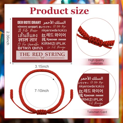 2 Pcs Red String Bracelets for Women Men with Cards Kabbalah Red Rope Bracelet for Good Luck Protection Energy Power Friendship Adjustable Braided Tie Bracelet Cord Thread2