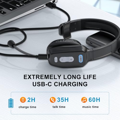 Image of Bluetooth Headset, 60hrs Noise Canceling V5.2 Over Head Headphones, Single Ear Trucker Wireless Headset with Mic, Mute Button, Multipoint, for Phones PC Computer Truck Driver Office Work - Slate