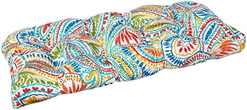 Pillow Perfect 572611 Outdoor/Indoor Ummi Multi Tufted Loveseat Cushion, 1 Count (Pack of 1), Blue