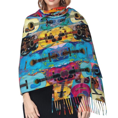 Color Acoustic and Guitars print Cashmere imitation tassel shawl Warm tassel scarf poncho shawl clothing accessory4