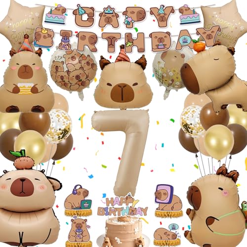 Capybara Globos Decoración Set 7 Años, Globos de Aluminio Capibara, Decoración de Fiesta de Cumpleaños para Niños y Niñas, Decoración de Fiesta de Cumpleaños Infantil (Capybara Globo 7 Años)