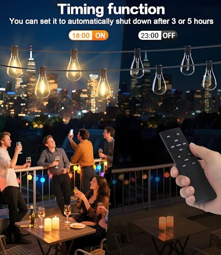 Tenmiro 200FT LED Outdoor String Lights with Remote, 74+2 Shatterproof Bulbs Dimmable Timing 3 Light Modes Outside Patio Lights for Backyard Porch Deck Garden Balcony Pool party Hanging Lighting Decor - Image 4