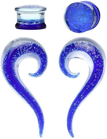 BodyJ4You 4PC Glass Ear Tapers Plugs 4G-14mm Rainbow Swirl Teardrop Spiral Gauges Piercing Set