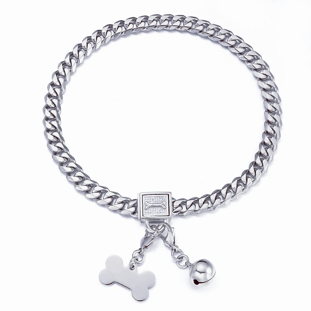 Amazon.com: RUMYPET Silver Cuban Link Dog Collar Chew Proof Metal