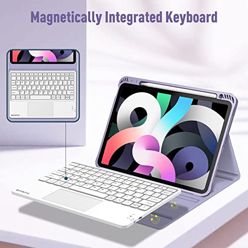 Fintie Touchpad Keyboard Case For Ipad Air 5Th Generation (2022) / Ipad Air 4Th Gen (2020) 10.9 Inch - Soft Tpu Back Cover With Magnetically Trackpad Detachable Bluetooth Keyboard, Lilac Purple #TOP3