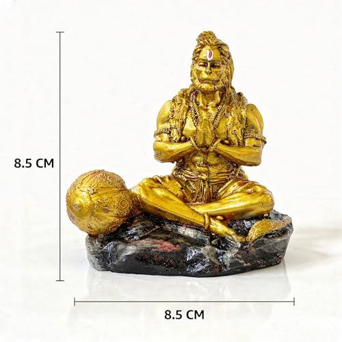Image of Premium Hanuman Ji Resin Idol for Car Dashboard, Home Temple & Office Desk (8.5 x 8.5 x 6 cm) | Handcrafted Bajrangbali Murti Showpiece for Vastu & Protection
