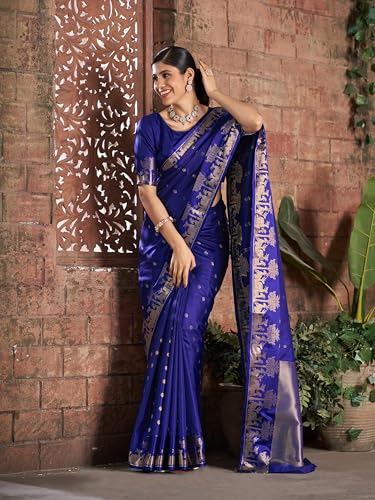 Image of MADHUHANSH Women's Cotton Silk Saree with Unstitched Blouse Piece Zari Weave and Floral Pattern | Heavy Embroidery Saree for Women | Interview Saree for Women | Readymade Blouse with Saree Set