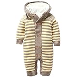 Minetom Unisex Neugeborene Baby Mit Kapuze Gestrickt Gestreift Verdicken Warm Gesamtoverall Beige 12-18 Monate