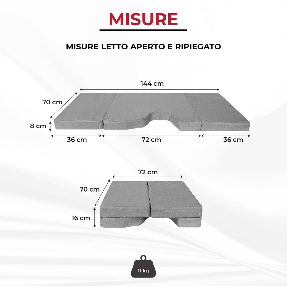 Materasso Pieghevole Camper Peugeot Traveller, Citroen Jumpy SpaceTourer, Toyota Proace II (+2016) Letto Anteriore Colore Grigio