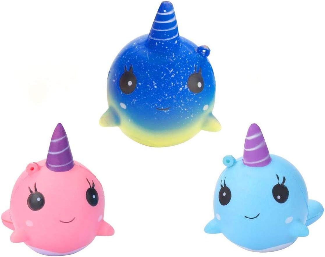 TSLIKANDO Squishies Pack 3Pcs Squishy Toys Slow Rising Squishys Kawaii Narwhal Squishy Stress Relief Squeeze Toy for Boys Girls Adults