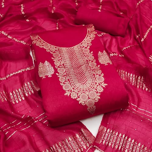 Image of Sidhidata Women's Dyable Banarasi Jacquard Unstitched Salwar Suit Dress Material With Mini Sequence Work Dupatta (DM Ikka Free Size)