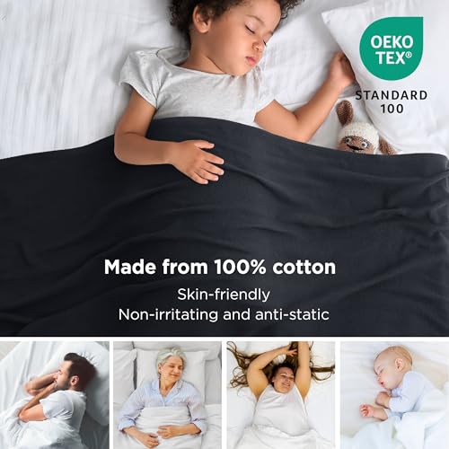 Image of Bedsure 100% Cotton Blanket, Herringbone Weave, Throw XL, Black