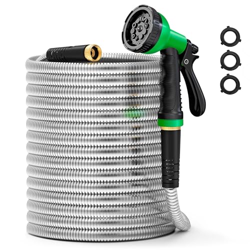 Gartenschlauch, 30,5 m, Metall, Edelstahl, flexibler robuster Gartenschlauch, kein Knicken, Wasserleitung (30,5 m)