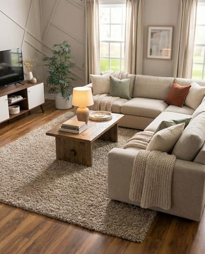 Rugs.com - Solid Shag Rug – 9' x 12' Taupe Shag Rug – Plush High Pile, Stain Resistant, Ideal for Bedrooms and Living Rooms