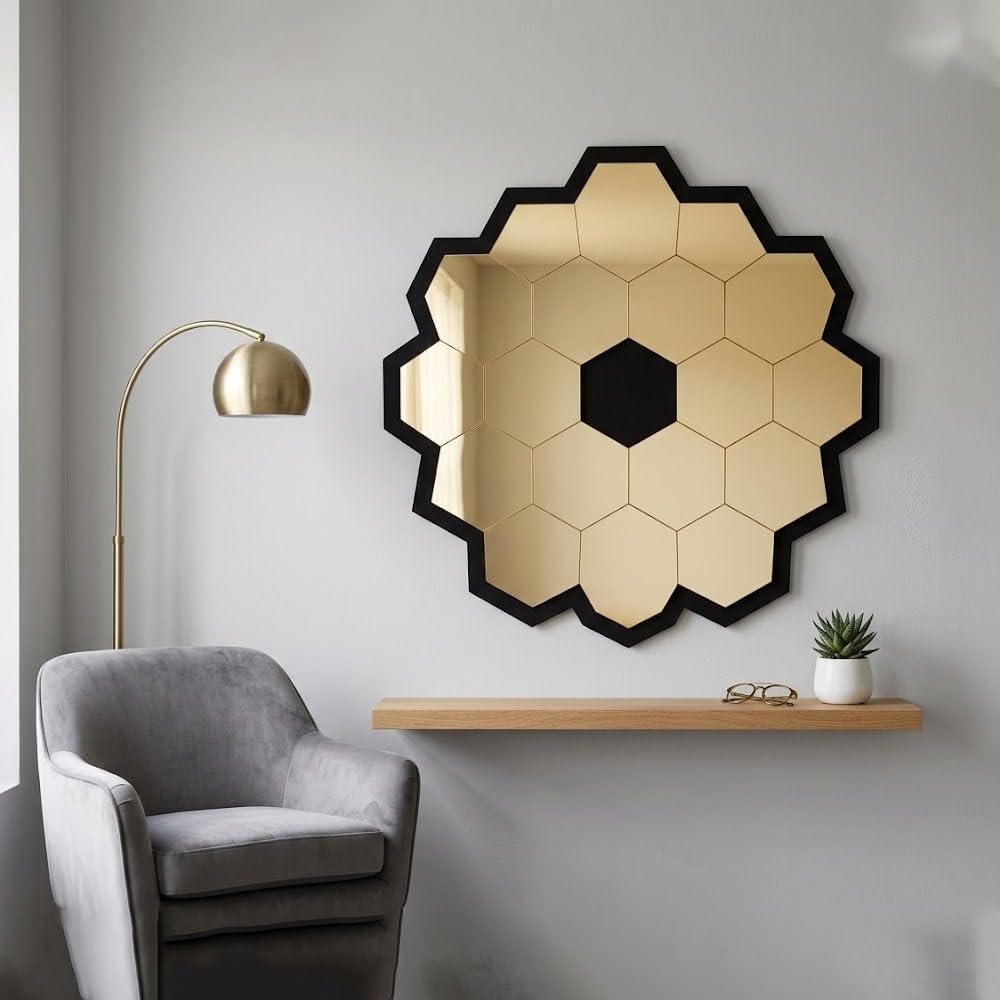Unique Astronomy Gift: 30cm JWST Golden Mirror Wall Decor - James Webb Space Telescope Primary Mirror Replica, Perfect Science Gift for Stargazers, Modern Living Room Art Piece