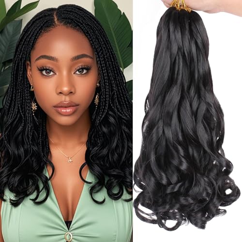 Xtrend 12 Inch French Curly Braiding Hair Pre Curled Bouncy Hair 8 Packs French Curls Braids Loose Wavy Braiding Hair for Spanish Curls Synthetic Hair Extensions For Black Women(12 Inch,1B#)