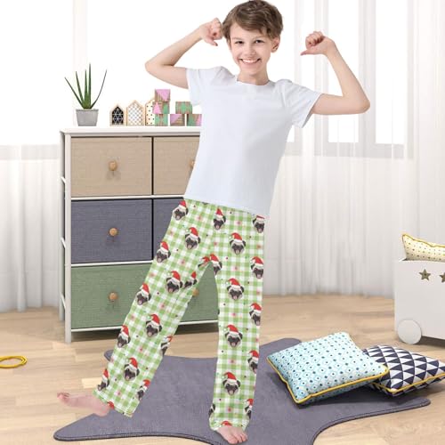 Boy's Pj Pants Hand Drawn Dog Christmas Hat Lounge Bottoms Elastic Kids Sweatpants Joggers with Pockets Size 6-144