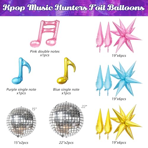Image of JOGAMS 180Pcs Metallic K-Pop Music Balloon Arch Kit, Full Chrome Balloon Garland with Music Note Exploding Star Disco Foils Balloons for Kpop Music Fan Birthday Concert-Style Stage Prom Party Decor