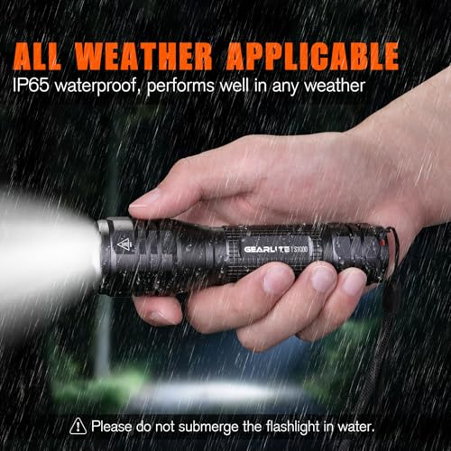 GEARLITE LED Taschenlampe Extrem Hell 2 Stück, Aluminium 4000 Lumen LED Taschenlampe Batteriebetrieben mit 5 Modi, IP65 Wasserdichte Handlampe Zoombar für Camping, Wandern, Outdoor, Notfall, Geschenk