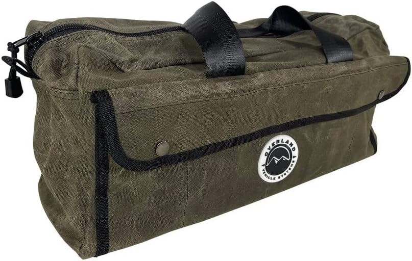 Overland Vehicle Systems Small Duffle Bag With Handle And Straps - #16 Waxed Canvas - Infused with Paraffin Wax Waterproofing - Tear Resistant Fabric