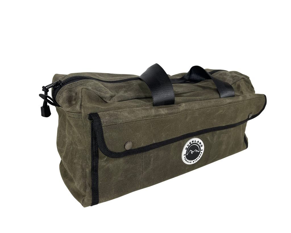 Overland Vehicle Systems Small Duffle Bag With Handle And Straps - #16 Waxed Canvas - Infused with Paraffin Wax Waterproofing - Tear Resistant Fabric