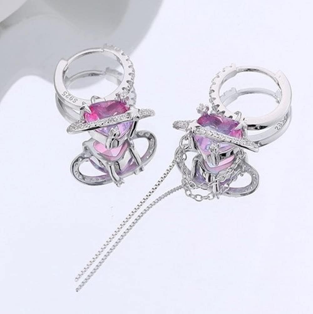 925 Sterling Silver Heart Shaped Asymmetrical Earring Dangle Earrings for Women with Color Changing Crystal Gemstone - Image 3