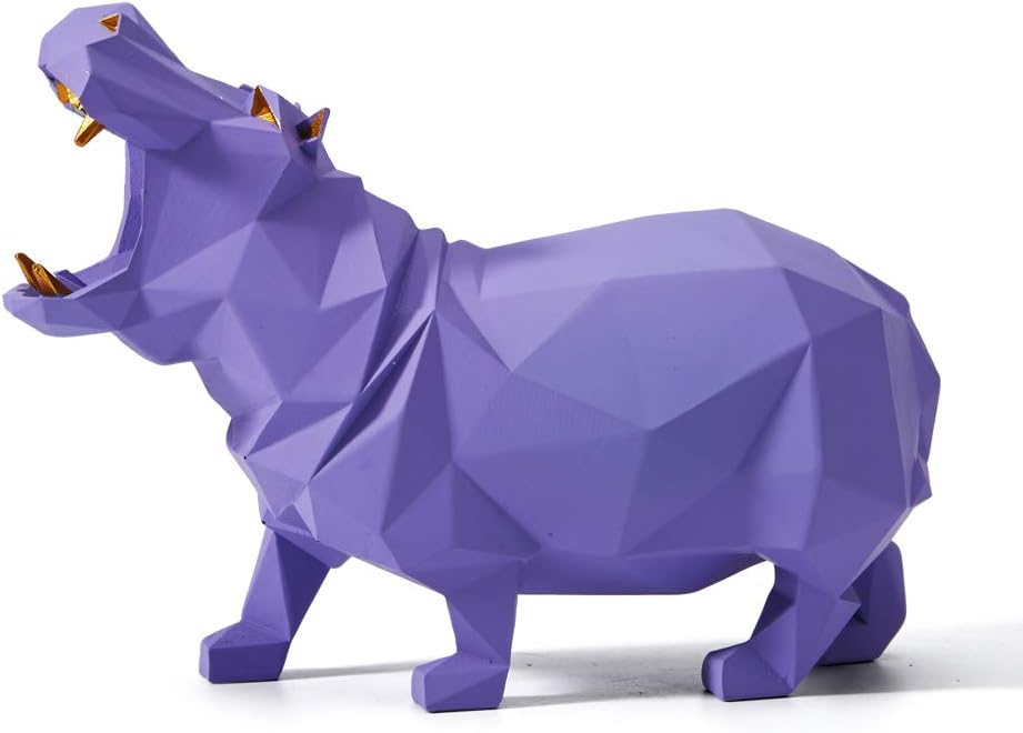Hippo Statue Animal Sculpture Figurine Modern Home Decor Table Art Gift for Bedroom Living Room Purple Polyresin 7.1 Inch