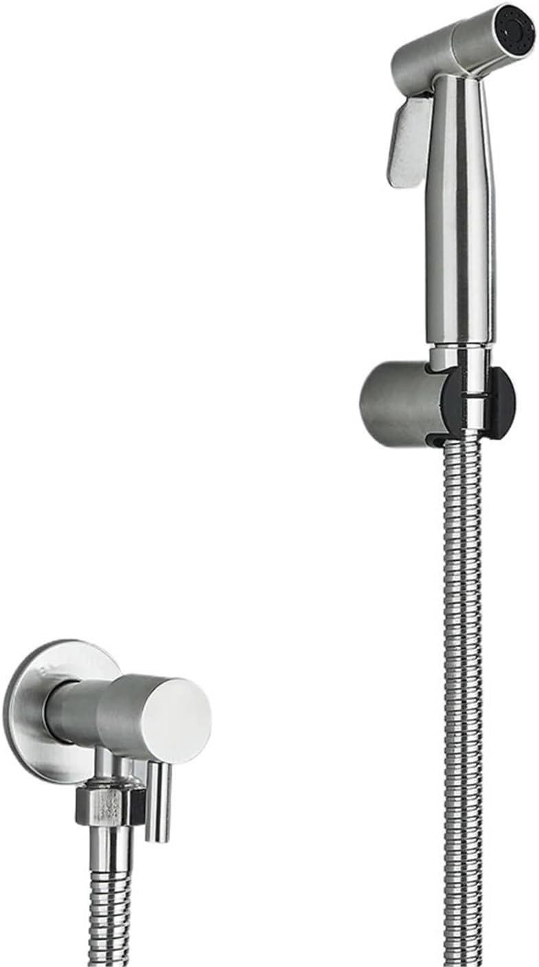 Badezimmer-Bidet-Armatur, Messing-Wasserhahn, Unterlegscheibe, Mischbatterie, Einzel-Kaltwasser-Duschkopf, WC-Armaturengriff, Düse (gebürstetes Nickel)